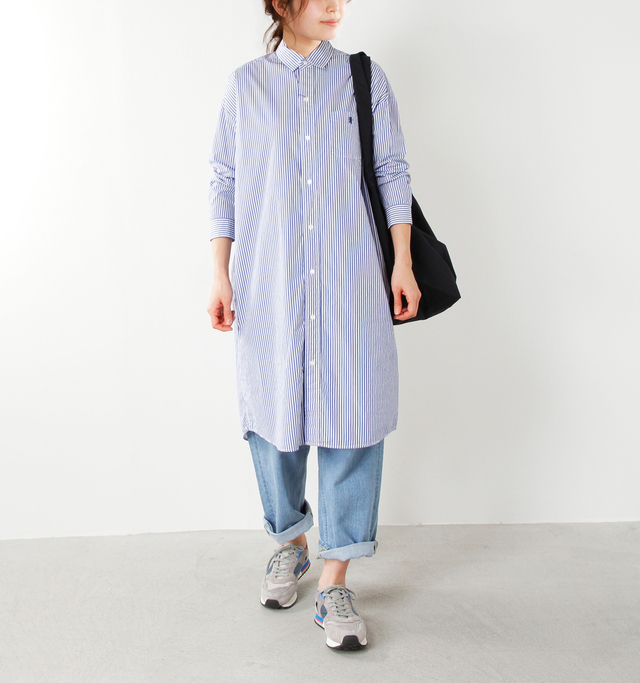 model yama:167cm / 49kg
color : blue stripe / size : 12
ストライプは爽やかで清涼感ある雰囲気がありますね。