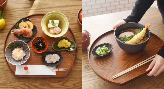 半月膳 お盆 36cm プレイスマット ランチョンマット 天然木  お正月