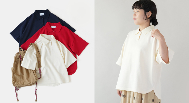 mumokuteki｜鹿の子の ワイドポロシャツ