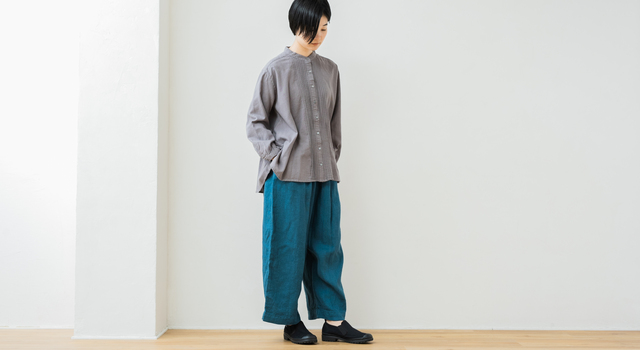 おすすめ ゆったりシルエットが大人可愛い リネンオックス起毛ウエストタックパンツ Tutie ツチエ キナリノモール