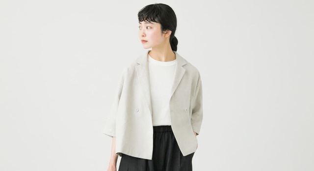 kagure かぐれ ハーフスリーブダブルジャケット ナチュラル kagure かぐれ ハーフスリーブダブルジャケット ナチュラル 【公式通販】