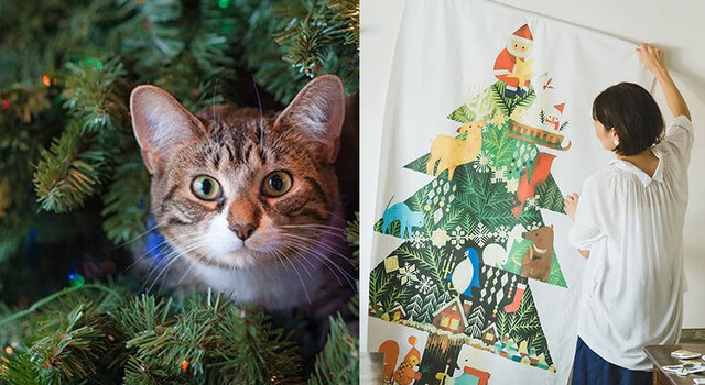猫と暮らす人におすすめのクリスマスツリータペストリー - nunocoto