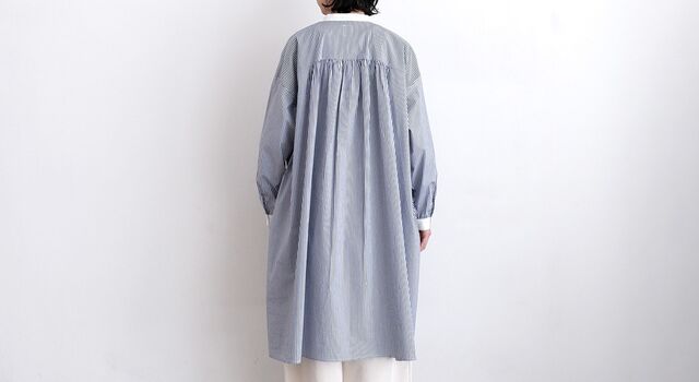 TANDEY 休日と詩 マーケットロングシャツ\"5分袖\" ブルーストライプ 極美品】 休日と詩 マーケットロングシャツ 五分袖 ストライプ