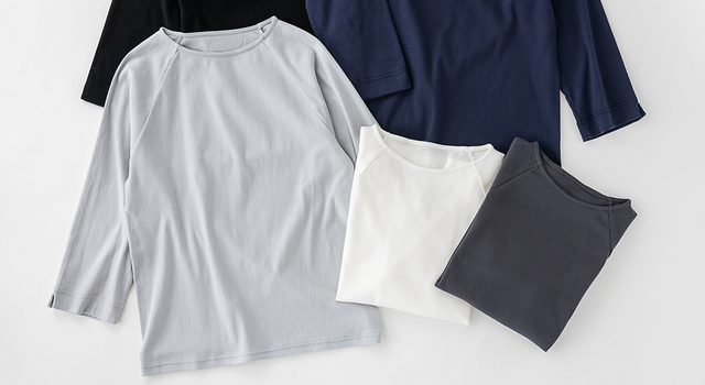 綿100%で柔らかな肌触りが気持ち良い、「9分袖」×「ラグラン」 の