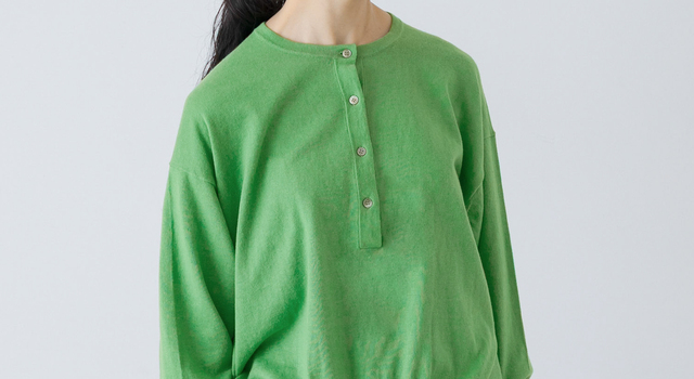 かぐれ：コットンカシミヤヘンリーネックニット / グリーン / 新品 コットンカシミヤヘンリーネックニット（ニット/セーター）｜かぐれ