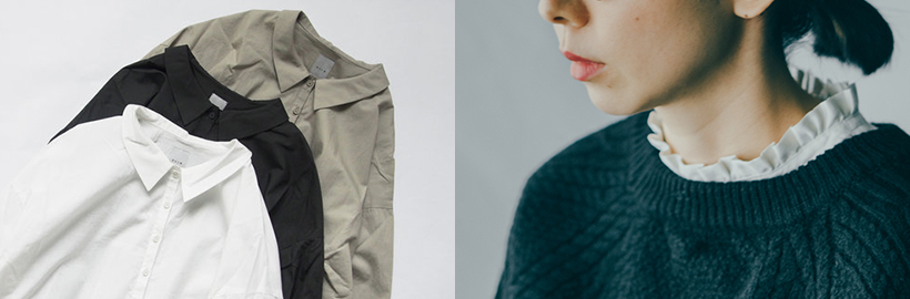 襟をちらりと覗かせて。ニットとの重ね着にぴったりなトップス32選